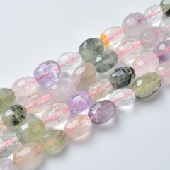 Multi Gemstones Through-drilled Faceted Freeform Nugget Beads Strands, Approx 10-14x12-20mm, 38cm/strand