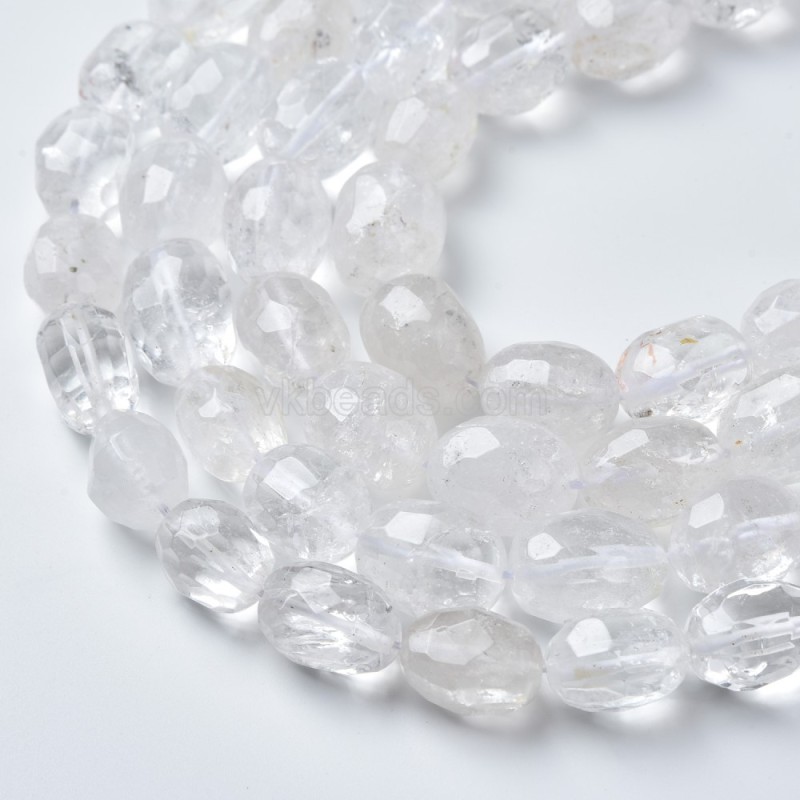 Clear Quartz Through-drilled Faceted Freeform Nugget Beads Strands, Approx 10-14x12-20mm, 38cm/strand