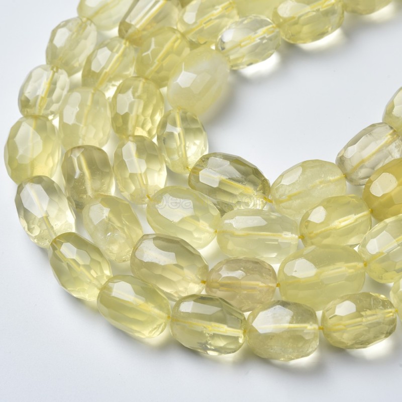 Lemon Quartz Through-drilled Faceted Freeform Nugget Beads Strands, Approx 10-14x12-20mm, 38cm/strand