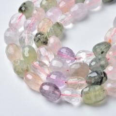 Multi Gemstones Through-drilled Faceted Freeform Nugget Beads Strands, Approx 10-14x12-20mm, 38cm/strand