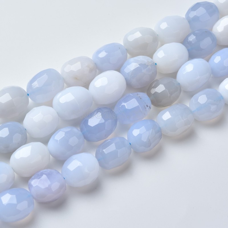 Blue Chalcedony Through-drilled Faceted Freeform Nugget Beads Strands, Approx 10-14x12-20mm, 38cm/strand