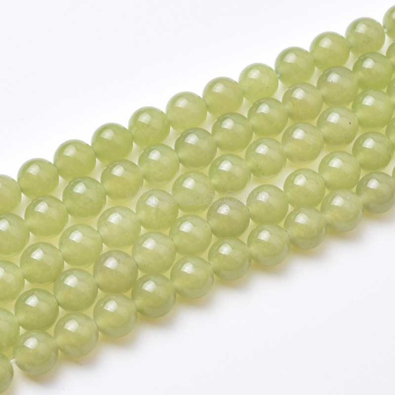 Dyed Olive Green Jade Smooth Round Beads Strands, Approx 6-10mm, 38cm/strand