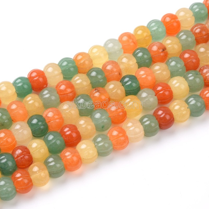 Multi Gemstones(Red Aventurine+Yellow Jade+Green Aventurine) Pumpkin Beads Strands, Approx 8x10-10x14mm, 38cm/strand