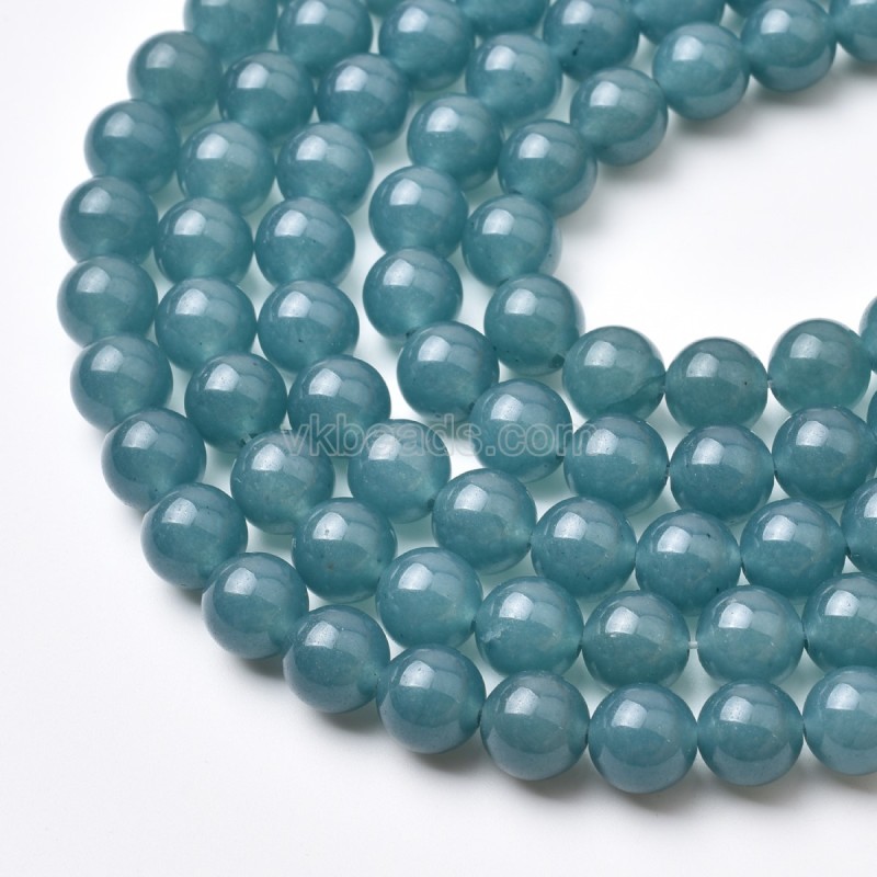 Dyed Steel Blue Jade Smooth Round Beads Strands, Approx 6-10mm, 38cm/strand
