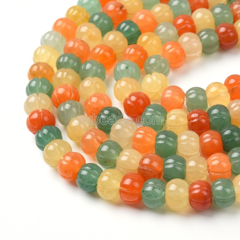 Multi Gemstones(Red Aventurine+Yellow Jade+Green Aventurine) Pumpkin Beads Strands, Approx 8x10-10x14mm, 38cm/strand