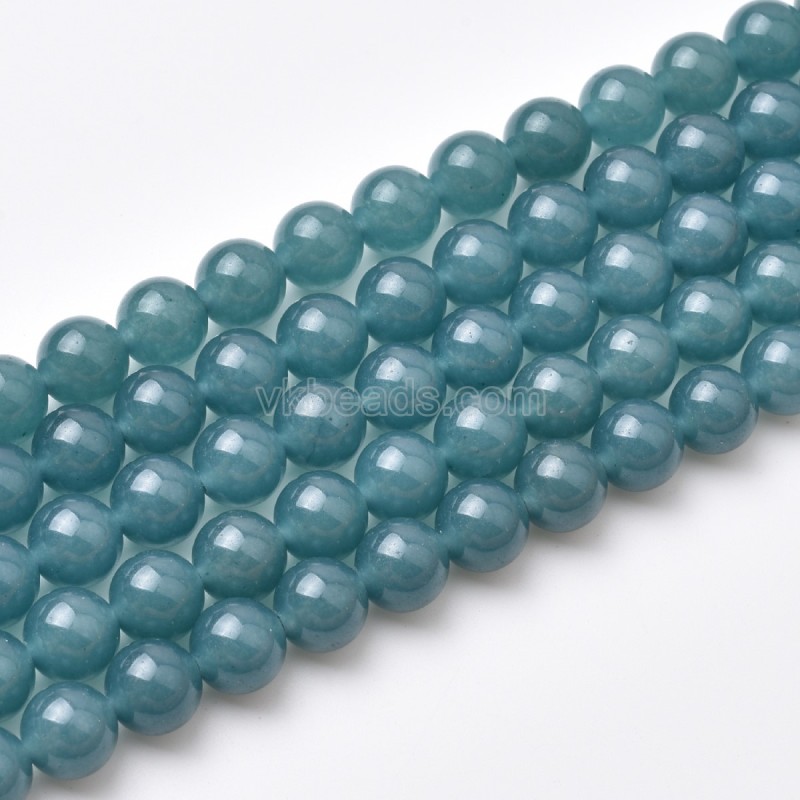 Dyed Steel Blue Jade Smooth Round Beads Strands, Approx 6-10mm, 38cm/strand