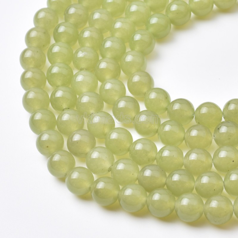 Dyed Olive Green Jade Smooth Round Beads Strands, Approx 6-10mm, 38cm/strand