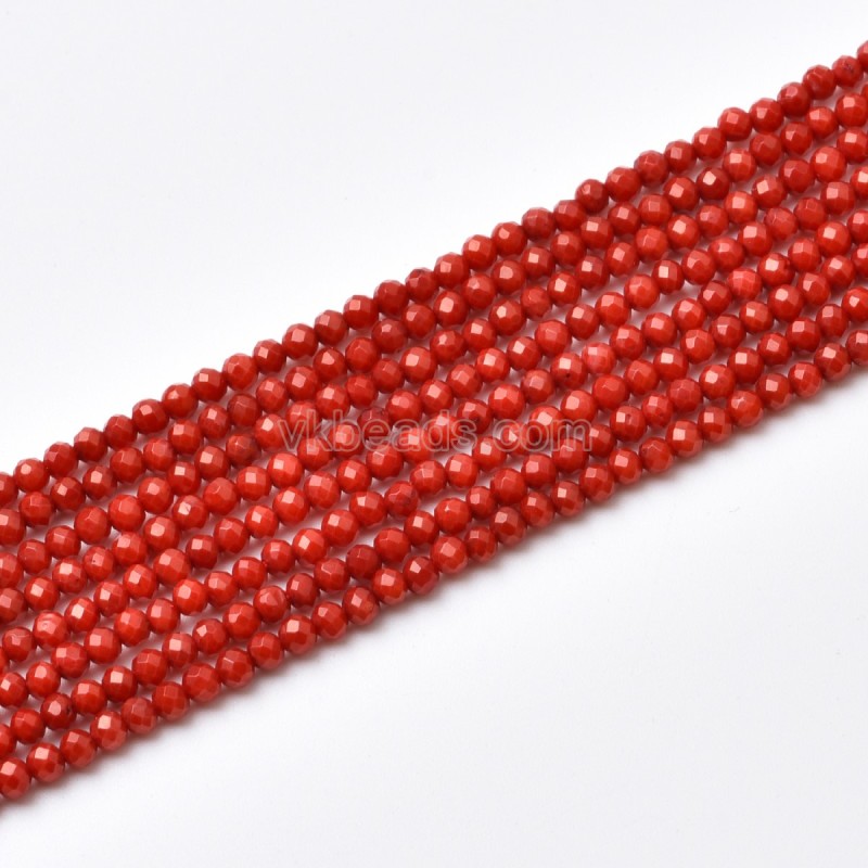 Red Coral Faceted Round Beads Strands, Approx 2-3mm, 38cm/strand