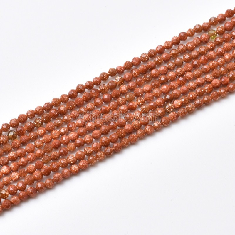 Gold Sandstone Faceted Round Beads Strands, Approx 2-3mm, 38cm/strand