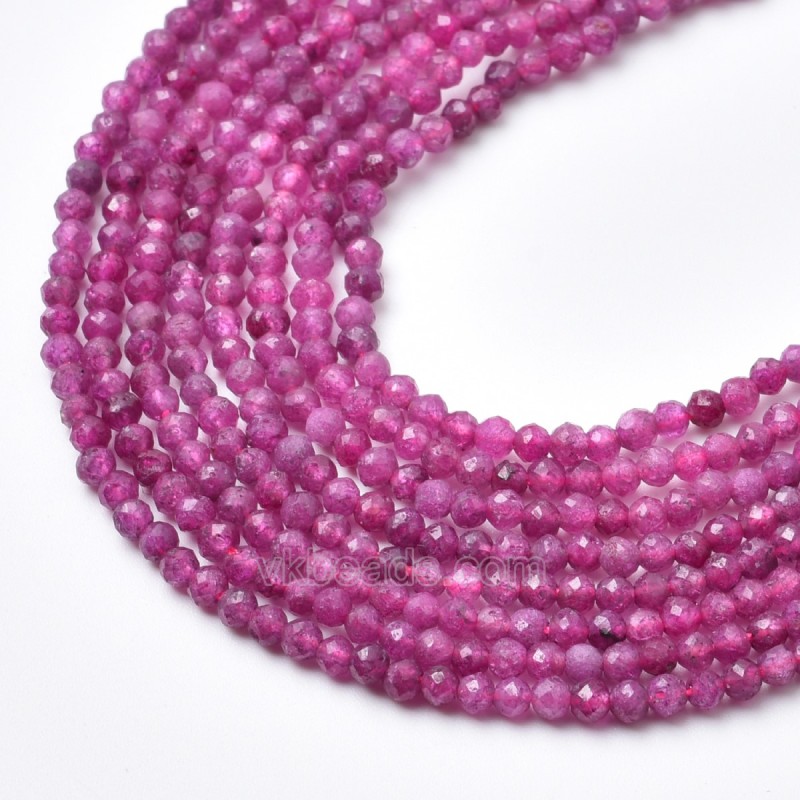 Ruby Faceted Round Beads Strands, Approx 2-3mm, 38cm/strand