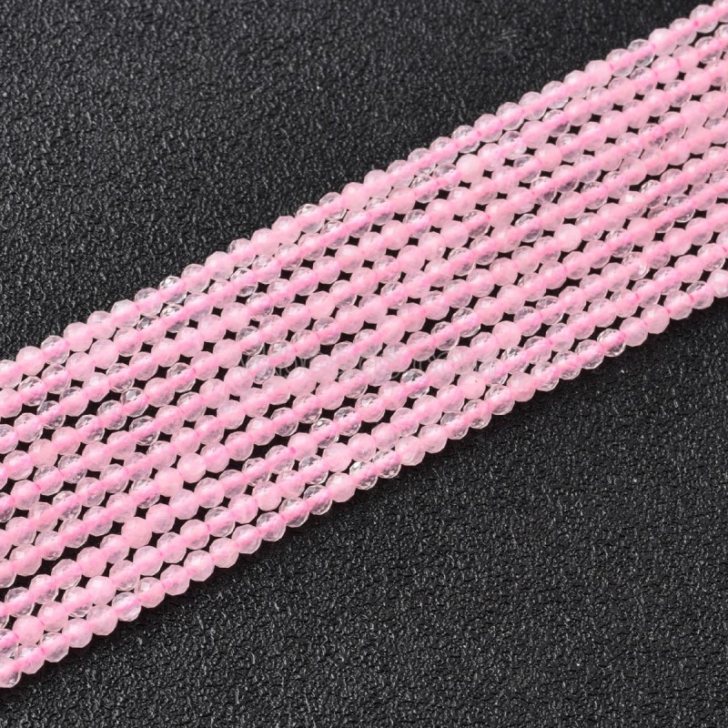 Rose Quartz Faceted Round Beads Strands, Approx 2-3mm, 38cm/strand