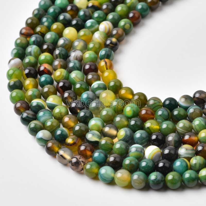 Yellow Green Lace/Banded Agate Smooth Round Beads Strands, Approx 4-12mm, 38cm/strand