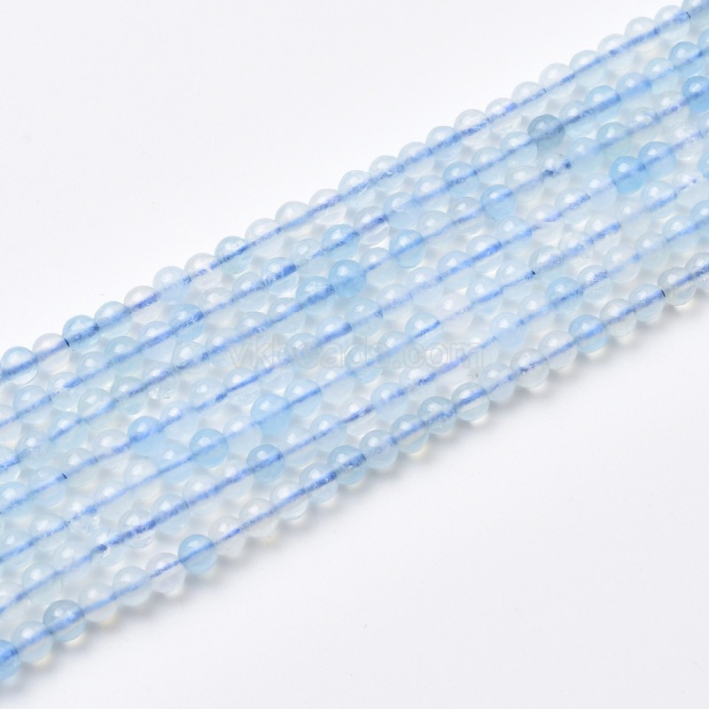 Aquamarine Smooth Round Beads Strands, Approx 2-3mm, 38cm/strand