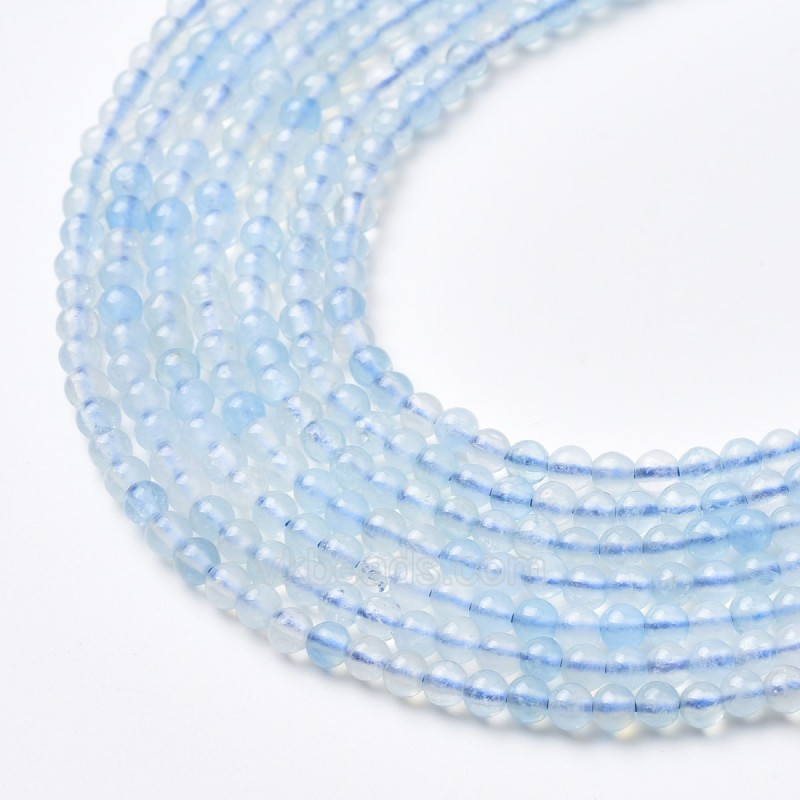Aquamarine Smooth Round Beads Strands, Approx 2-3mm, 38cm/strand
