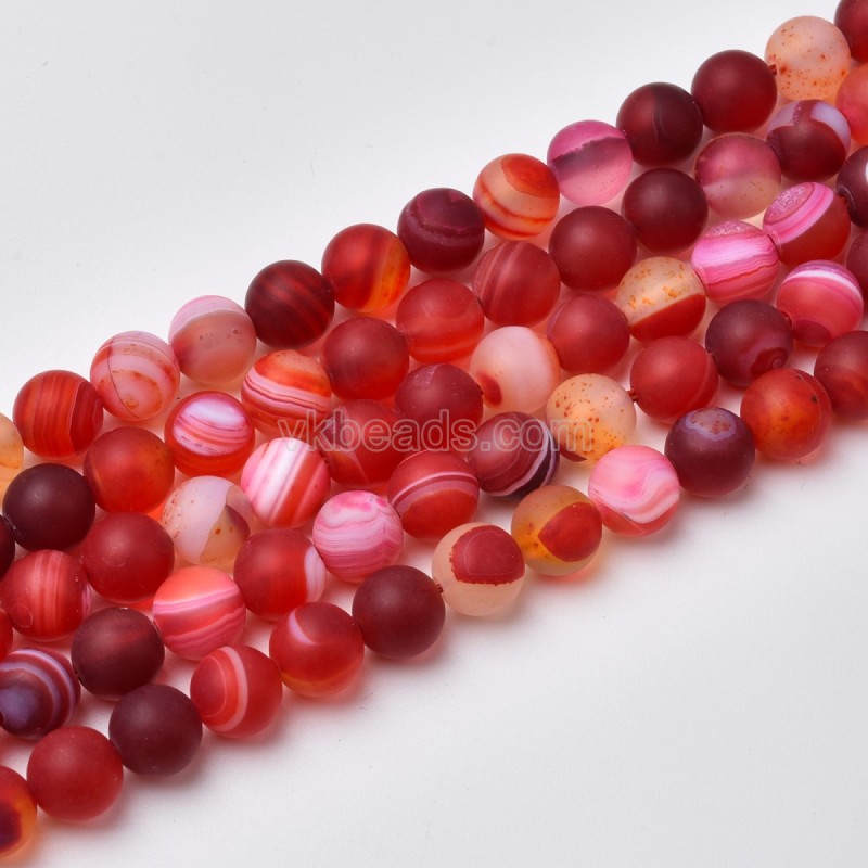 Dark Red Lace/Banded Agate Matte Round Beads Strands, Approx 6-12mm, 38cm/strand