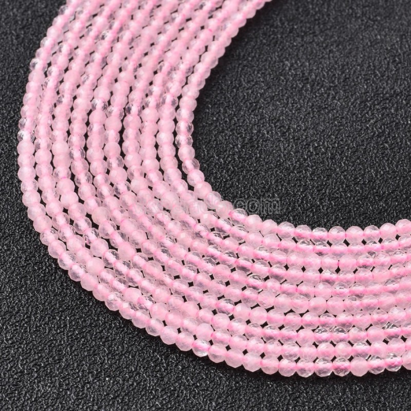 Rose Quartz Faceted Round Beads Strands, Approx 2-3mm, 38cm/strand