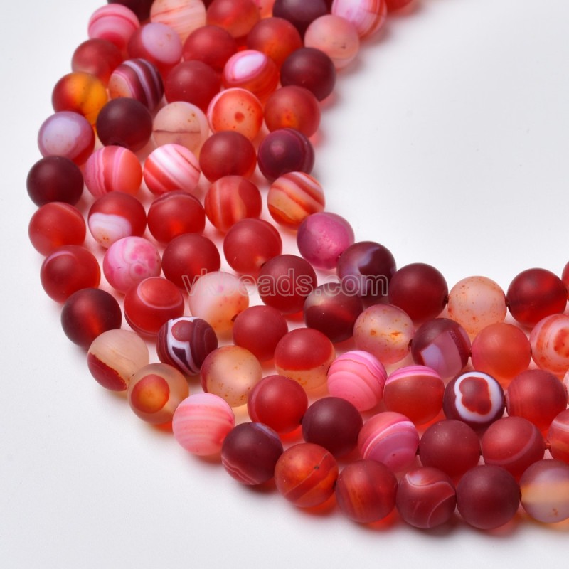 Dark Red Lace/Banded Agate Matte Round Beads Strands, Approx 6-12mm, 38cm/strand