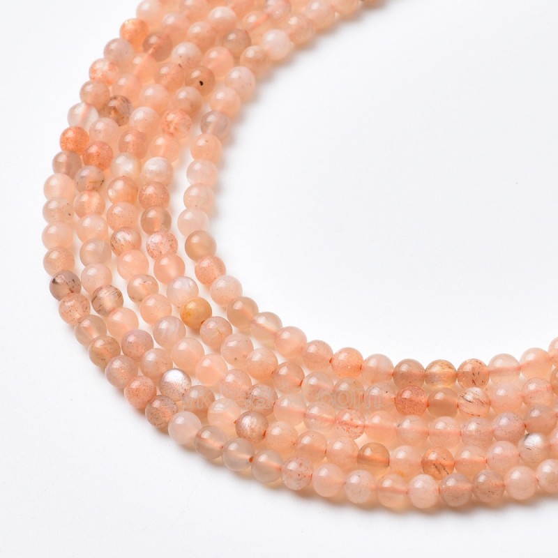 A Grade Peach Sunstone Smooth Round Beads Strands, Approx 2-3mm, 38cm/strand