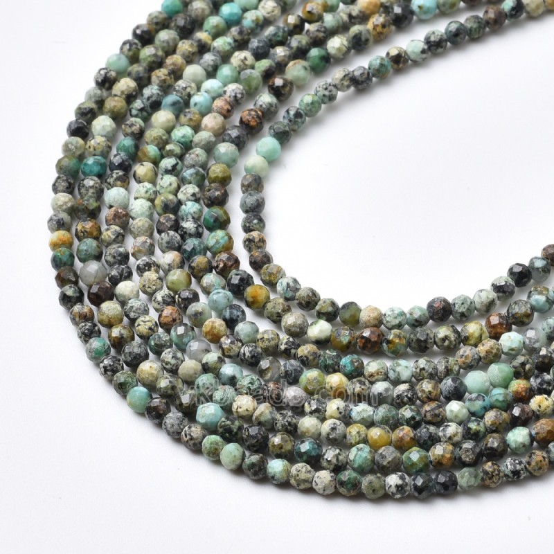 African Turrquoise Faceted Round Beads Strands, Approx 2mm, 38cm/strand