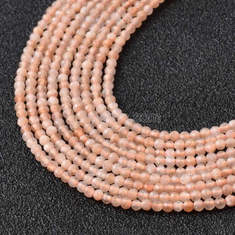 Peach Moonstone Faceted Round Beads Strands, Approx 2-3mm, 38cm/strand