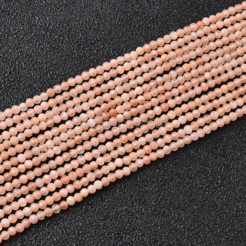 Peach Moonstone Faceted Round Beads Strands, Approx 2-3mm, 38cm/strand