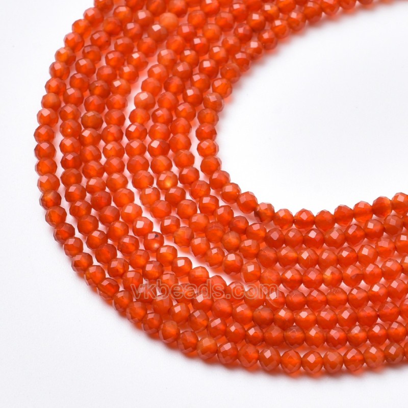 Red Agate Faceted Round Beads Strands, Approx 2-3mm, 38cm/strand