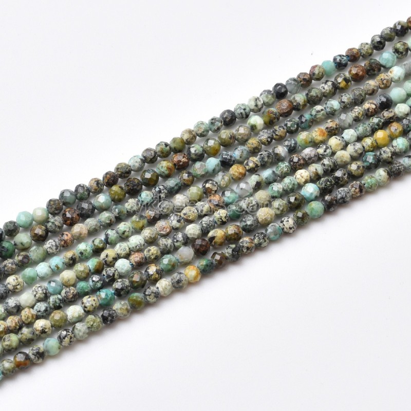 African Turrquoise Faceted Round Beads Strands, Approx 2mm, 38cm/strand