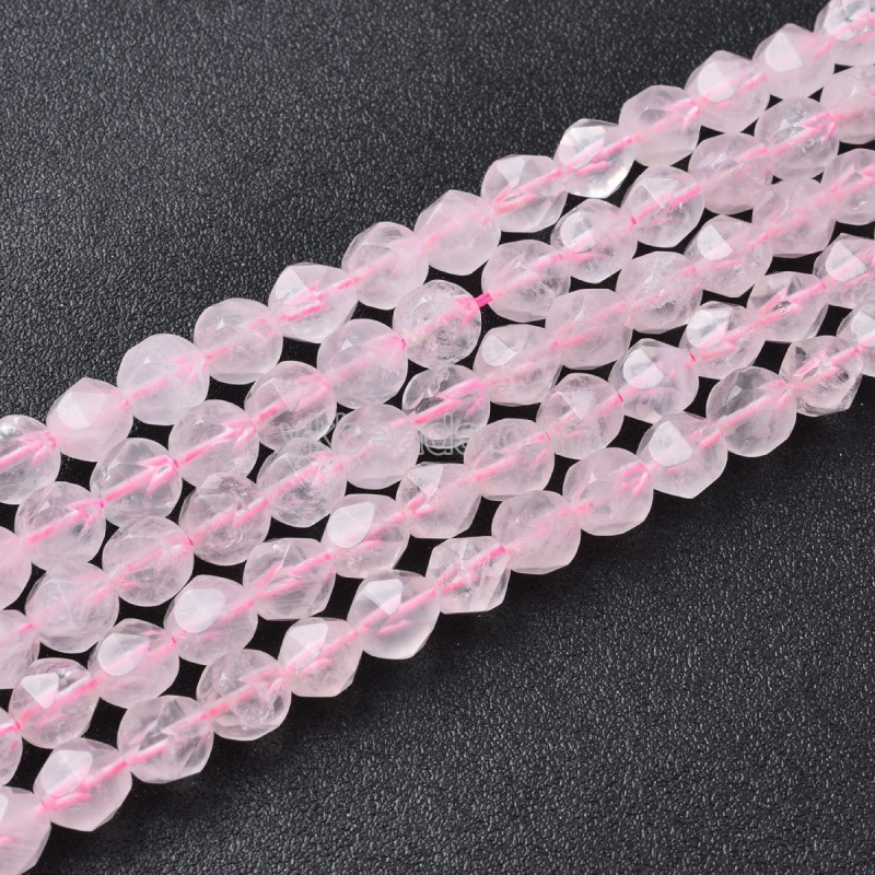 Rose Quartz  Star Cut Faceted Round Beads Strands, Approx 6-10mm, 38cm/strand