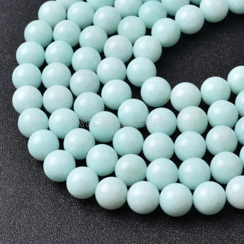 Dyed Amazonite Color Jade Smooth Round Beads Strands, Approx 4-12mm, 38cm/strand