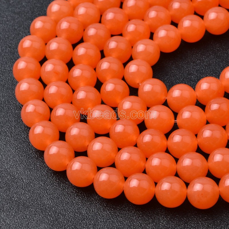 Dyed Orange Red Color Jade Smooth Round Beads Strands, Approx 4-12mm, 38cm/strand
