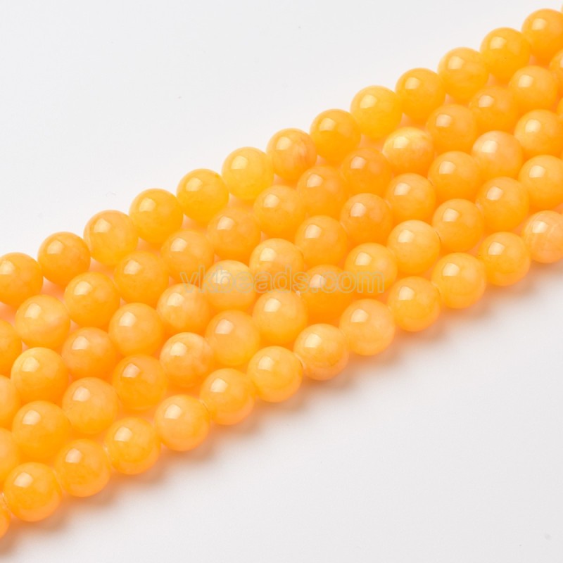 Dyed Yellow Manshan Jade Smooth Round Beads Strands, Approx 4-14mm, 38cm/strand