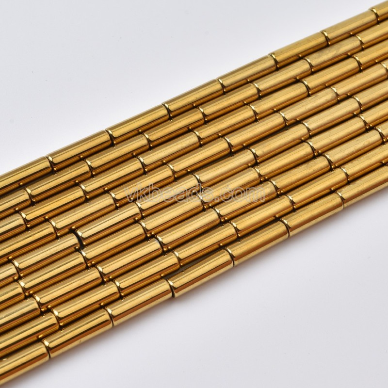 Gold Color Plated Hematite Tube Cylinder Beads Strands, Approx 2x4-6x8mm, 38cm/strand