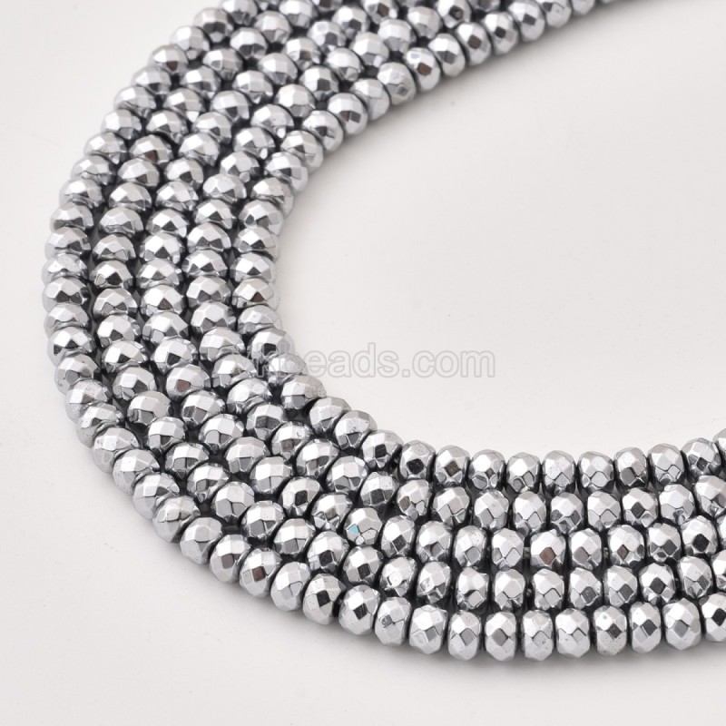 Silver Color Plated Hematite Faceted Rondelle Beads Strands, Approx 2x3-6x12mm, 38cm/strand
