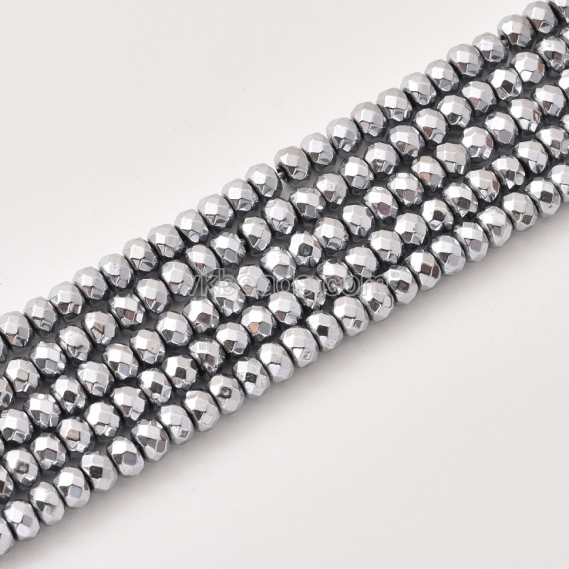 Silver Color Plated Hematite Faceted Rondelle Beads Strands, Approx 2x3-6x12mm, 38cm/strand