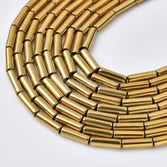 Gold Color Plated Hematite Tube Cylinder Beads Strands, Approx 2x4-6x8mm, 38cm/strand