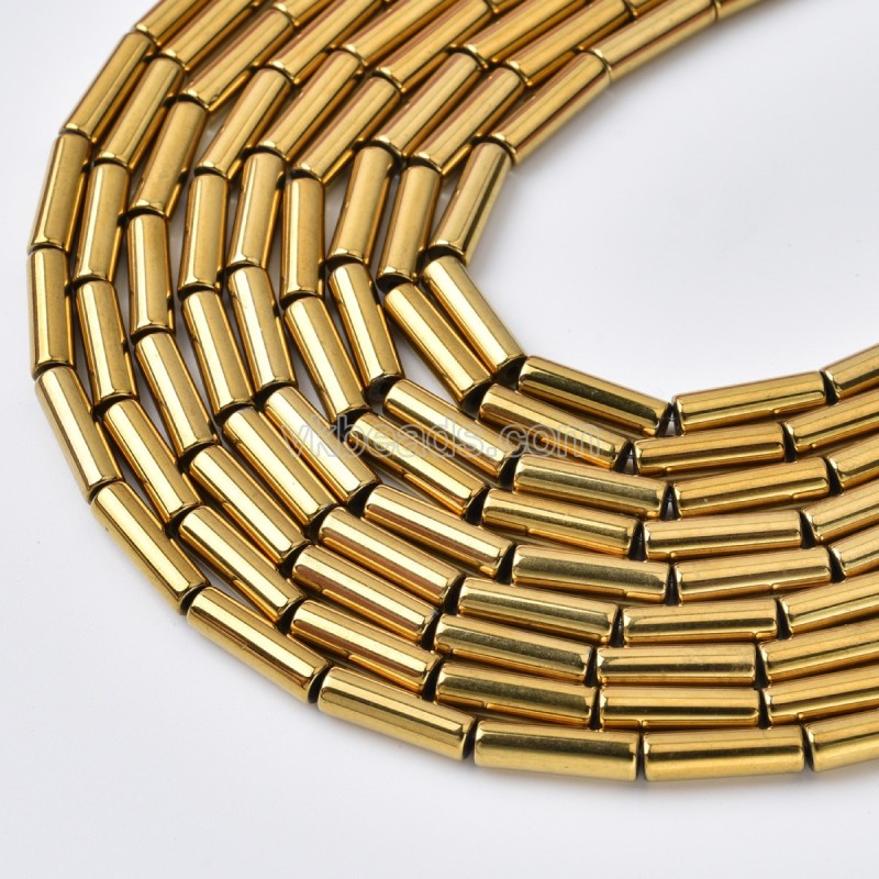 Gold Color Plated Hematite Tube Cylinder Beads Strands, Approx 2x4-6x8mm, 38cm/strand