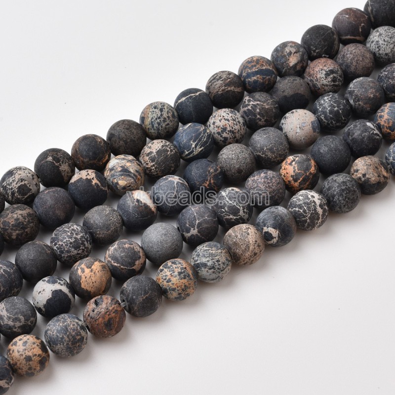 Black Imperial Jasper Matte Round Beads Strands, Approx 4-14mm, 38cm/strand