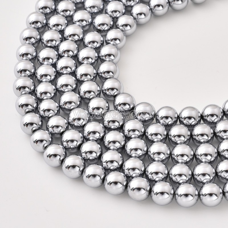 Silver Color Plated Hematite Smooth Round Beads Strands, Approx 2-16mm, 38cm/strand