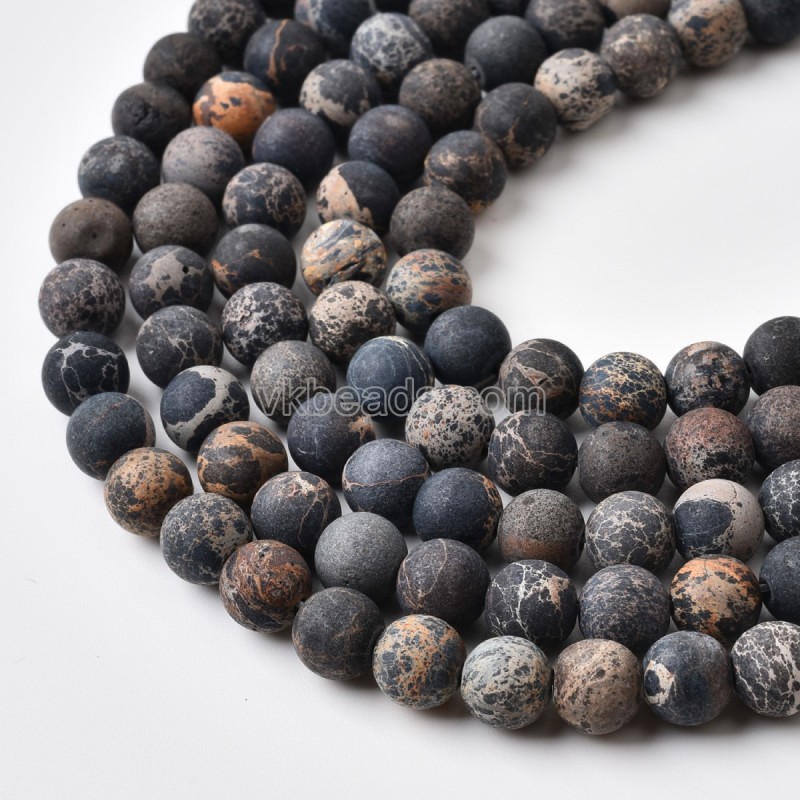 Black Imperial Jasper Matte Round Beads Strands, Approx 4-14mm, 38cm/strand