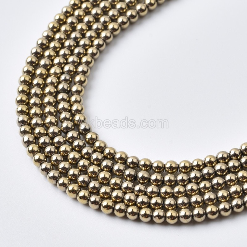 Pyrite Color Plated Hematite Smooth Round Beads Strands, Approx 2-16mm, 38cm/strand