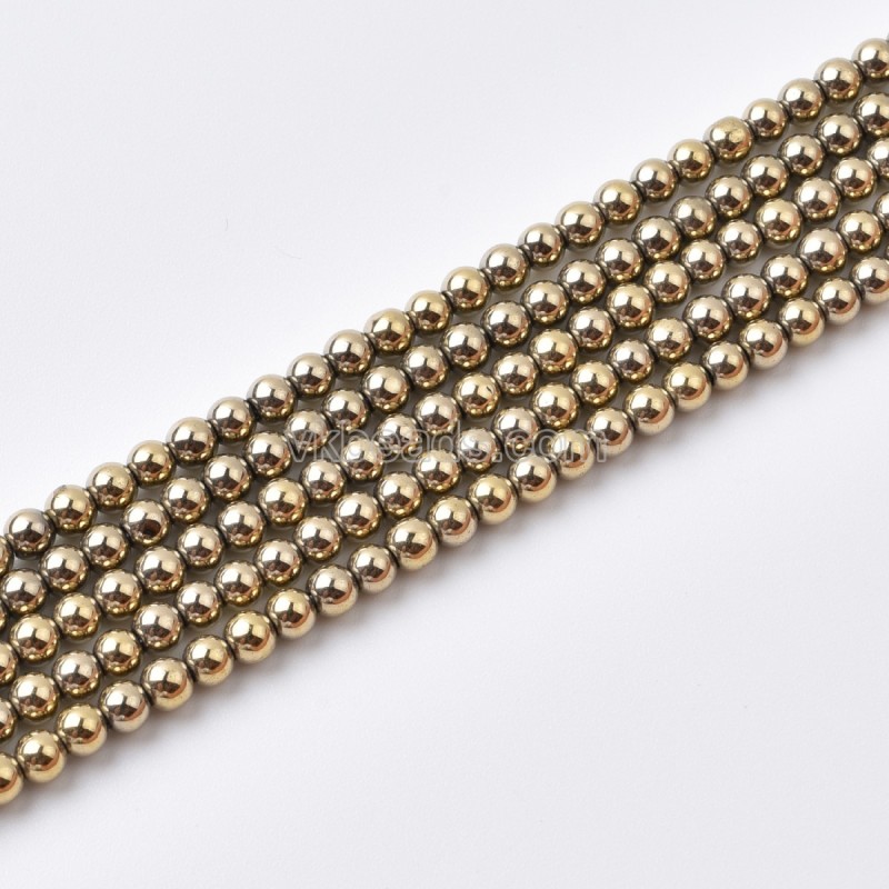 Pyrite Color Plated Hematite Smooth Round Beads Strands, Approx 2-16mm, 38cm/strand