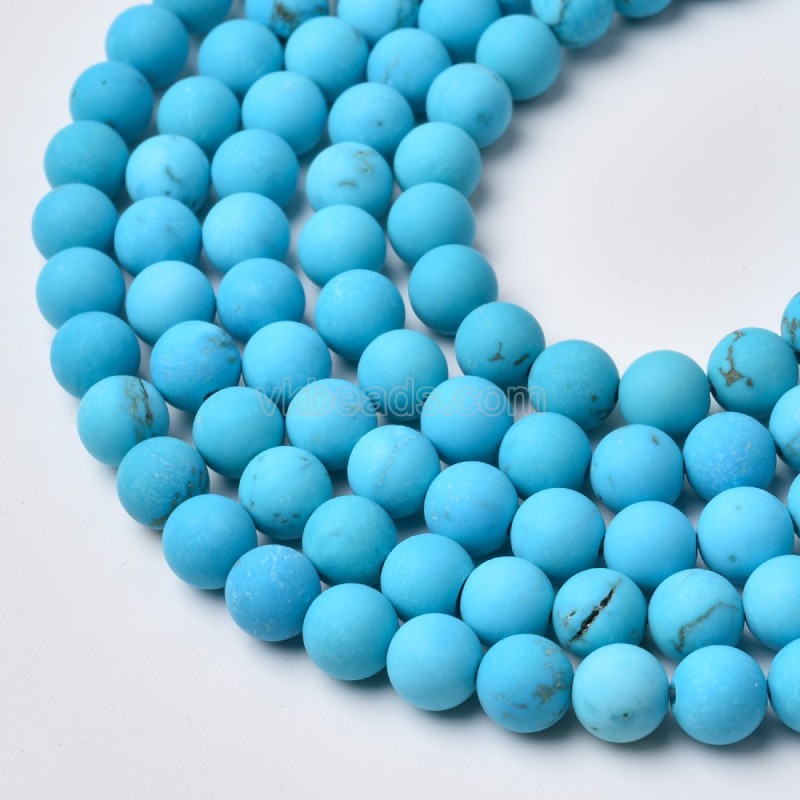 Turquoise Blue Magnesite Matte Round Beads Strands, Approx 4-12mm, 38cm/strand