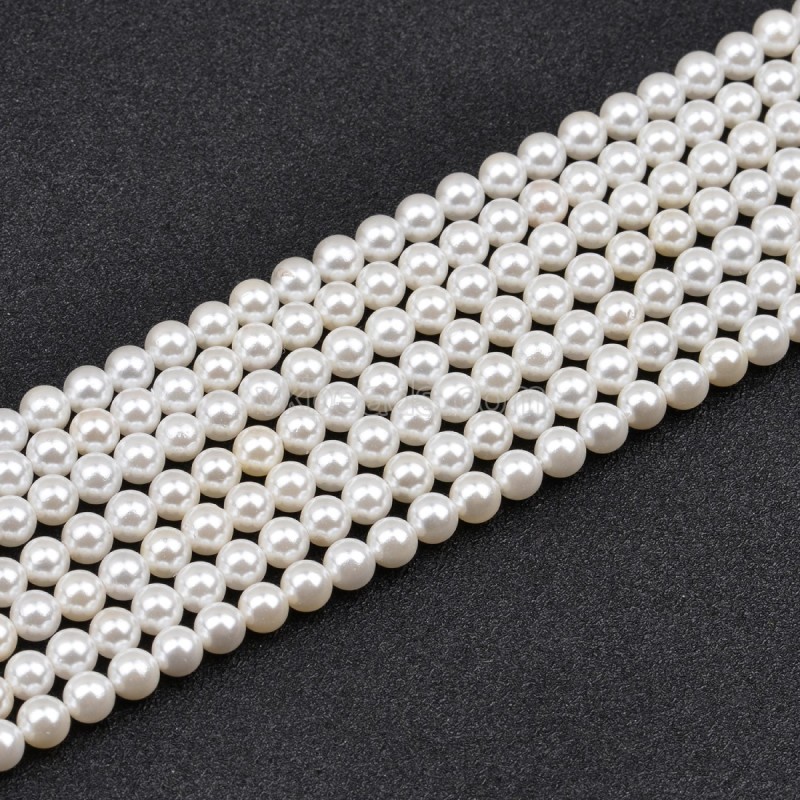 White Shell Pearl Smooth Round Beads Strands, Approx 4-16mm, 38cm/strand