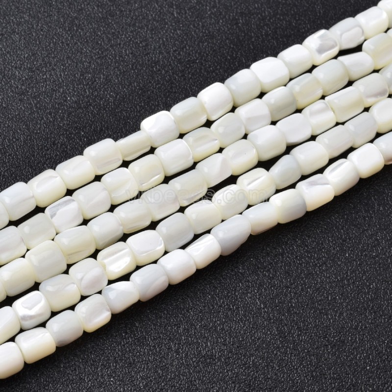 White Trochid Shell Smooth Barrel/Drum Beads Strands, Approx 5x6mm, 38cm/strand