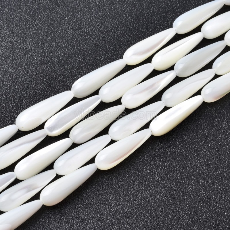 White Trochid Shell Smooth Round Teardrop Beads Strands, Approx 6x20mm, 38cm/strand