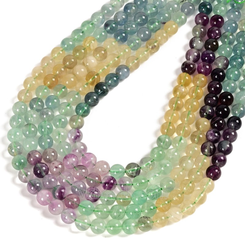 AB+ Grade Gradient Muliticolor Fluorite Smooth Round Beads Strands, Approx 8-12mm, 38cm/strand