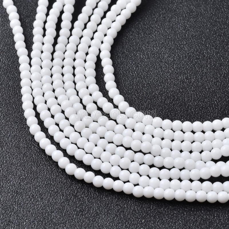 White Porcelain Smooth Round Beads Strands, Approx 2-3mm, 38cm/strand