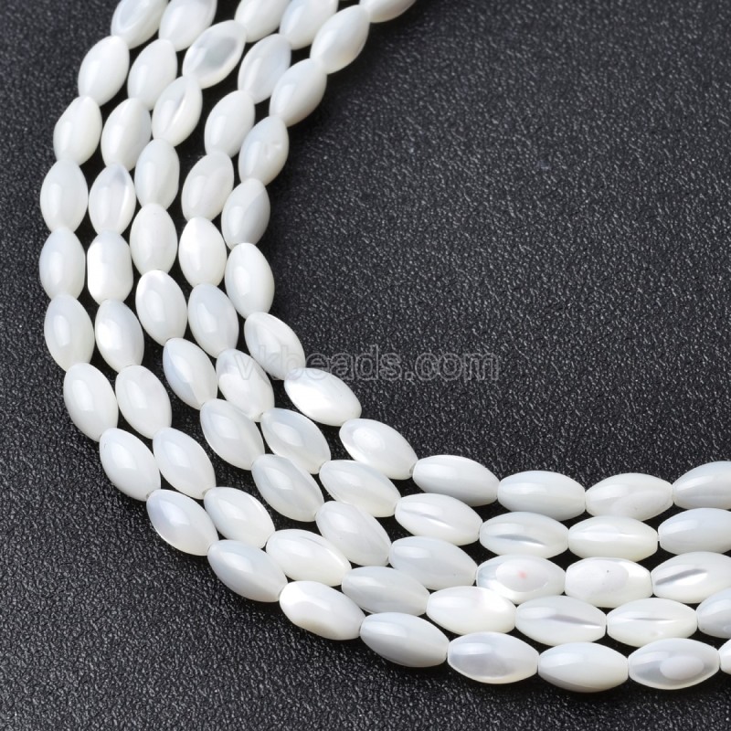 White Trochid Shell Smooth Rice Beads Strands, Approx 4x7mm, 38cm/strand