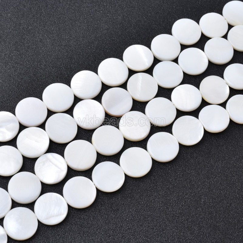 White Shell Flat Round Disc/Coin Beads Strands, Approx 14.8-15mm, 38cm/strand