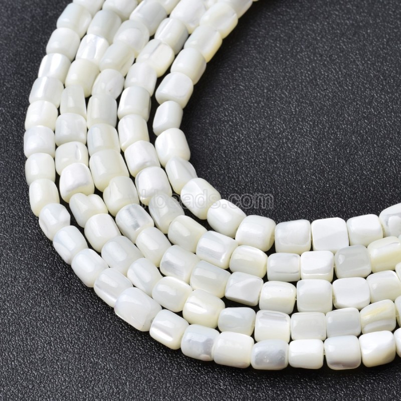 White Trochid Shell Smooth Barrel/Drum Beads Strands, Approx 5x6mm, 38cm/strand